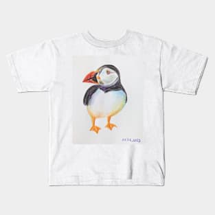 Puffin - drawing with color pencils Kids T-Shirt